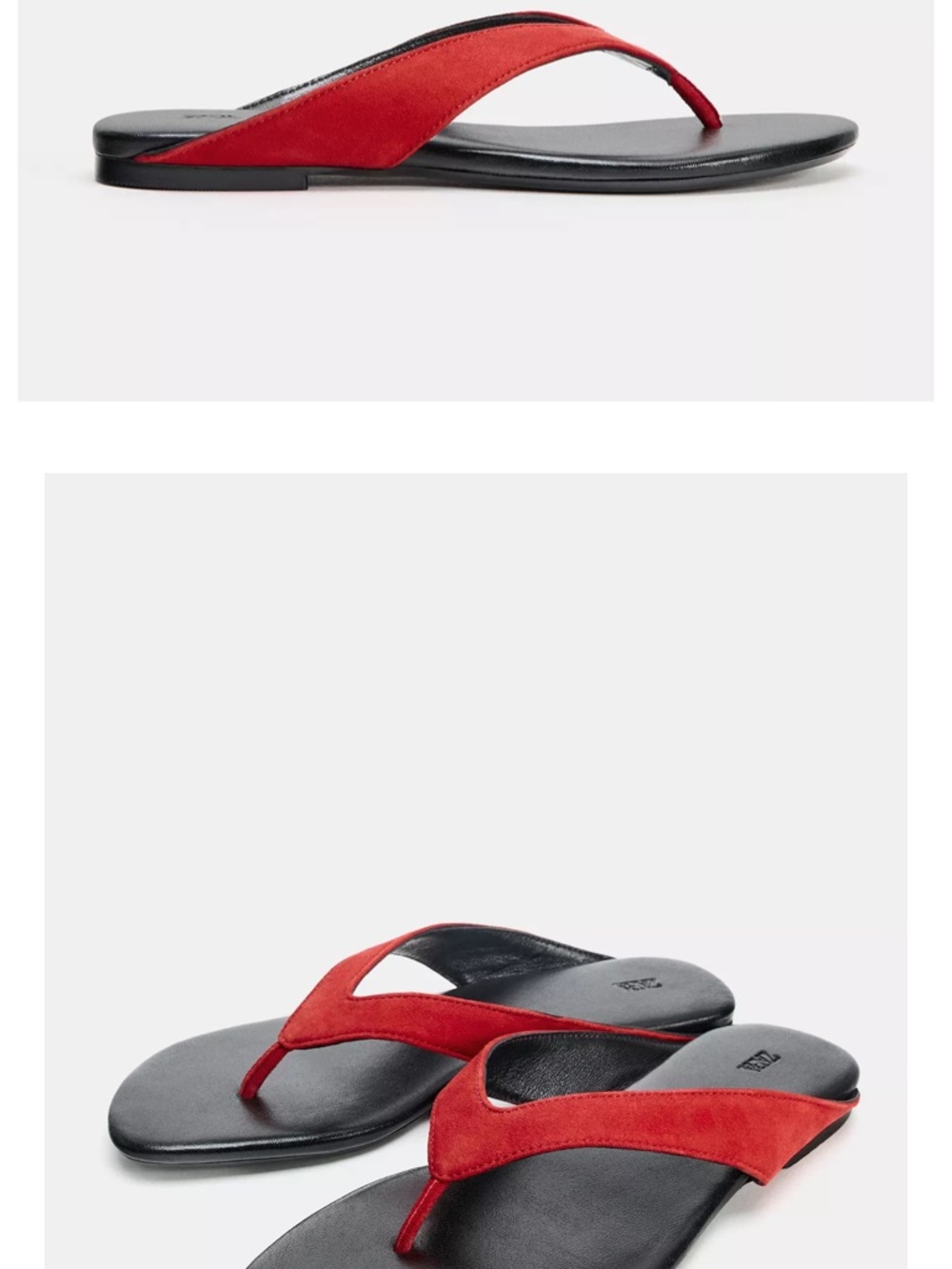 Zara flat leather sandals red strap size 9